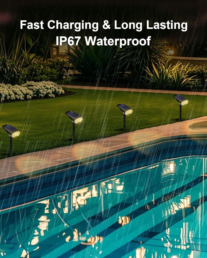 6 Pack Solar Spot Lights Outdoor Waterproof, 20 LEDs Bright Landscape Spotlights Dusk to Dawn, Warm White Adjustable Uplights for Yard Tree House Garden Wall Pathway, IP65