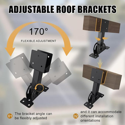 2x4 Heavy Duty Roof Riser Brackets Kit 4 Pcs, Adjustable Angle Pergola Support Brackets Black Powder-Coated Patio Roof Lift Brackets Suitable for Patio Gazebos/Pergolas