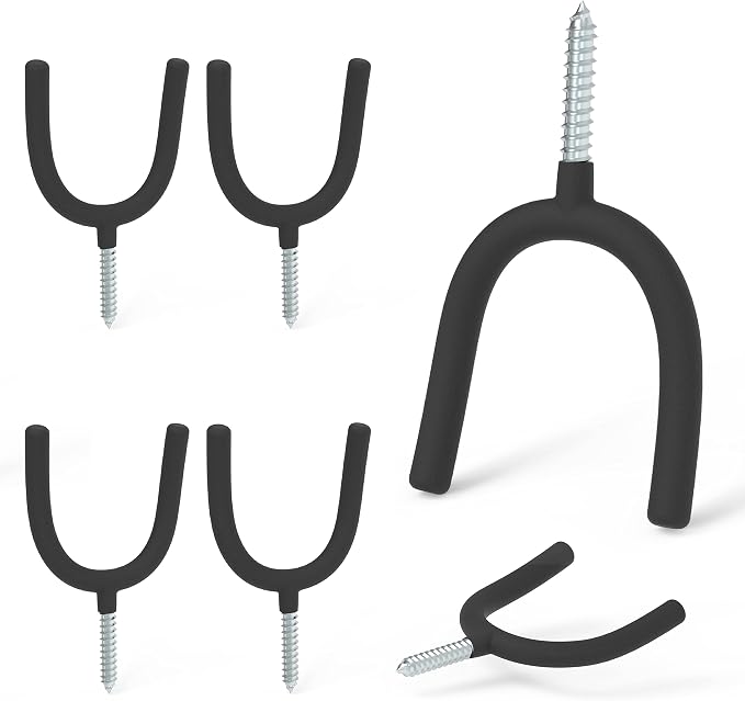 HUHOLE 6 Pack Screw in U Hooks Garage Storage Organizers | Shovel Holders with 30 lb Capacity for Garden Tools, Power Equipment, Rakes, Weed Trimmers, Ladders and Extension Cords