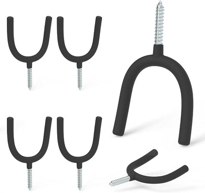 HUHOLE 6 Pack Screw in U Hooks Garage Storage Organizers | Shovel Holders with 30 lb Capacity for Garden Tools, Power Equipment, Rakes, Weed Trimmers, Ladders and Extension Cords