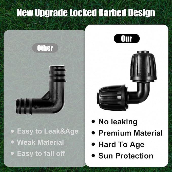 12pc 1/2“ Drip Irrigation Elbow Fittings,ANTI DROP Lock Barbed Elbow For (1/2" ID x0.6-0.63" OD) 90 Degree Elbow Connectors Drip Tubing Irrigation Fittings (12pc 1/2 inch Irrigation Elbow Fittings)