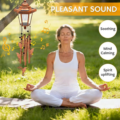 2 Pack Solar Hummingbird Wind Chimes, Gifts for Women Mom Grandma Wife Sister Daughter Neighbor, Classic Bronze Wind Chimes with Wind Catcher, Solar Decor Lights for Outdoor Garden Patio Porch Window