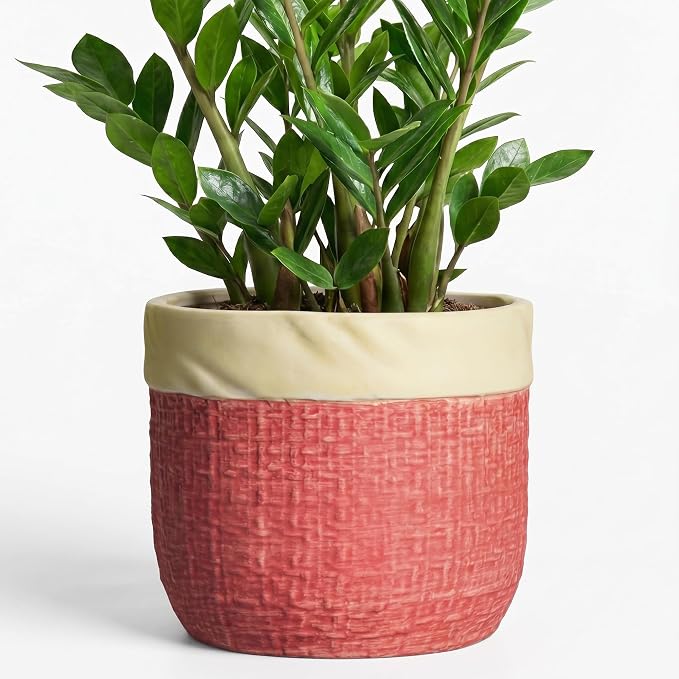 Ceramic Flower Pots, 9.8 Inch Plant Pots, Round Pot for Plants, Red | Boho Plant Pot for Indoor Plants, Decorative Planter with Drainage Hole, Home Apartment Decor, Gardening Gifts for Women