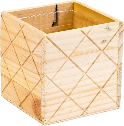 Wood Planter Box with Diamond Cross Hatch Style, 5 Inch Square, Rose Wood, Plastic Liner, Wedding Flowers Holder, Home and Venue Decor (5x5 Diamond Cross Hatch Set of 4, Rose Wood)