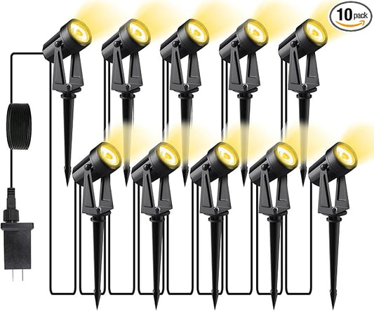 Low Voltage Landscape Lighting,10 Pack Outdoor LED Landscape Spotlights with Transformer 27V Garden Lights Pathway Lights IP65 Waterproof 3000K Warm White