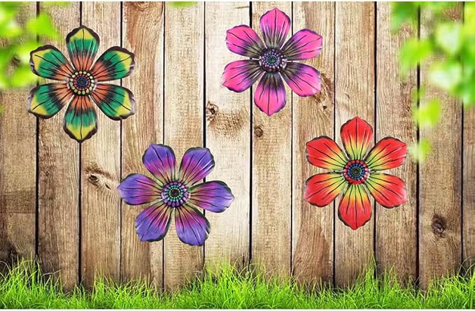 WJPFZSO 7.1 in Metal Flower Wall Decor -Outdoor Fence Wall Art Decor Hanging Decor for Garden, Patio, Living Room (4 Pack)