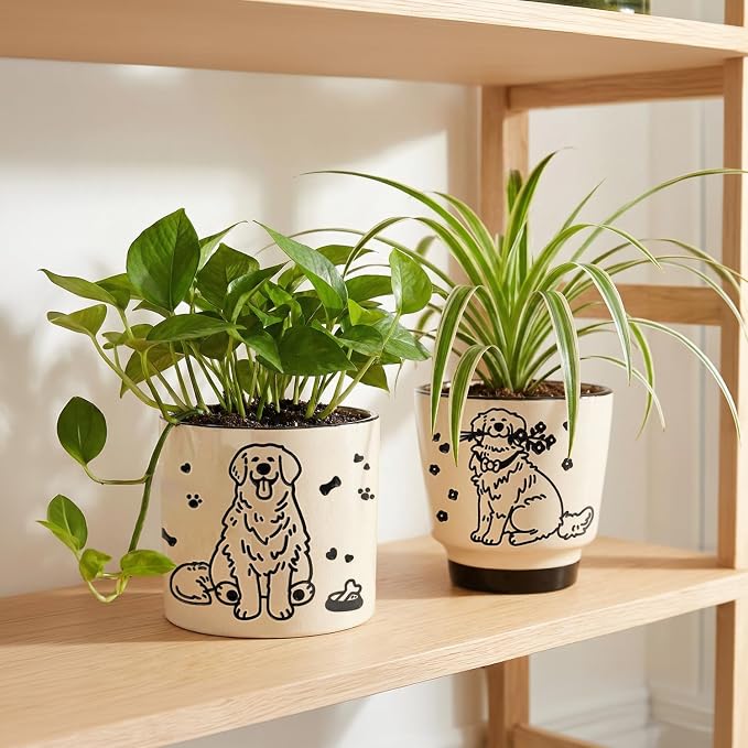 Ceramic Planter 5 Inch Plant Pots Indoor Succulent Plant Pot Cute Flowerpot | Unique Dog Pattern for Home, Garden, Patio and Office Decor