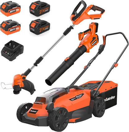 MAXLANDER 20V 13 Inch Electric Lawn Mower and 12 Inch Cordless Weed Wacker and 600CFM Cordless Leaf Blower Combo, Cordless Lawn Mower Set with 2 x 4.0Ah & 2 x 3.0Ah Batteries and Dual Chargers