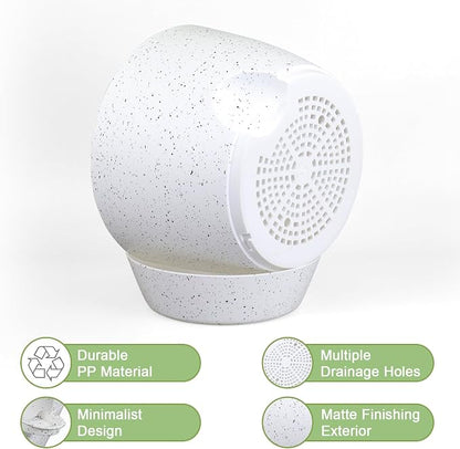 WSMKSZ 12/10/9 inch Large Self Watering Pots, Plant Pots with Mesh Drainage Holes for Indoor Outdoor Garden Plants, Flower Pots with Deep Reservoir, Set of 3 Plastic Planters, Specked White