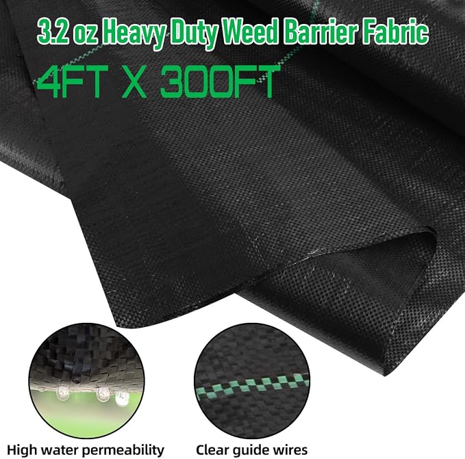LAVEVE 4FT x 300FT Weed Barrier Landscape Fabric, 3.2oz Premium Heavy Duty Garden Cloth, Ground Cover for Gardening, Farming