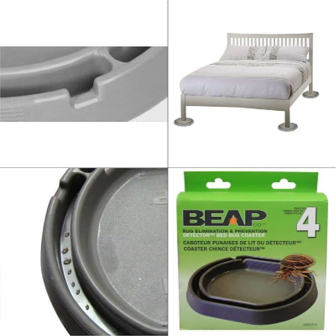 BEAPCO 4-PACK Bed Bug Detector Interceptors | Eco Friendly Bed-Bug Traps for Bed-Frame Legs |( 6.5” × 6 “ x 3”)| Interceptor, and Monitor for Pest Control (Gray)