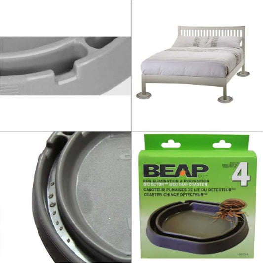 BEAPCO 4-PACK Bed Bug Detector Interceptors | Eco Friendly Bed-Bug Traps for Bed-Frame Legs |( 6.5” × 6 “ x 3”)| Interceptor, and Monitor for Pest Control (Gray)