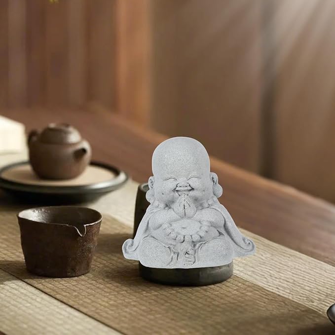 Prayer Buddha Statue for Home, Little Buddha Feng Shui Decor for Zen Garden, Sandstone Small Laughing Buddha Statue for Good Luck Decorations, Zen Decor for Home Outdoor Garden Office (Prayer Buddha)
