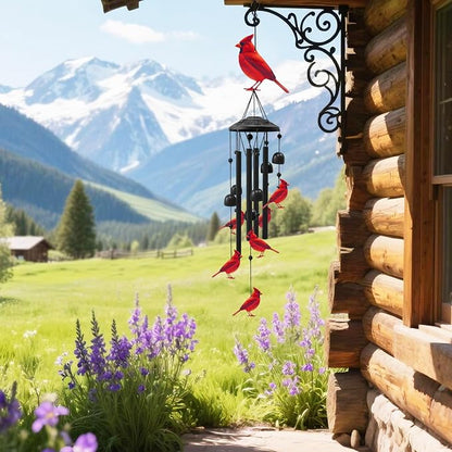 Cardinal Wind Chimes for Outside, Black Metal Windchimes Outdoors, Cardinals Gifts for Women/Men, Garden/Yard Decor, Memorial/Birthday Gifts for Grandma/Mom, Durable Chimes for Outdoors