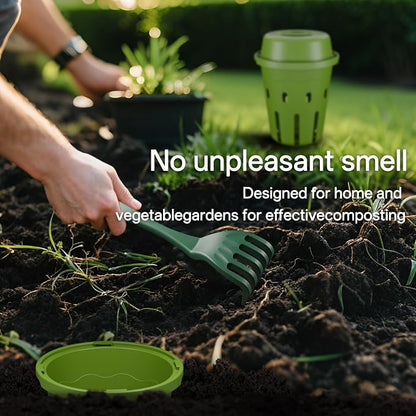 Inground Worm Composter, Mini Underground Worm Farm for Garden Beds, Outdoor Worm Compost Bin for Food Waste, Vermicomposting Bin for Beginners, Elderly, Children (7x7x7.4Inch), Green, 2-Pack