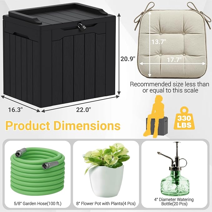 Greesum Outdoor Storage Box 31 Gallon Storage Box with Lid for Patio Furniture, Garden Tools, Pool Supplies, Waterproof and UV Resistant, Lockable, Dark Black