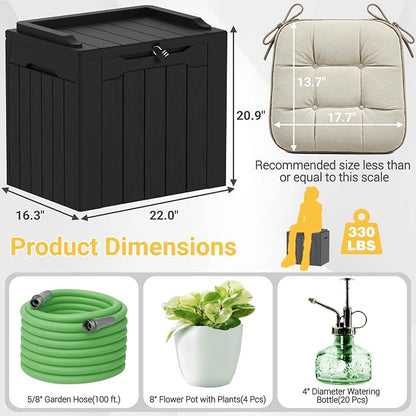 Greesum Outdoor Storage Box 31 Gallon Storage Box with Lid for Patio Furniture, Garden Tools, Pool Supplies, Waterproof and UV Resistant, Lockable, Dark Black