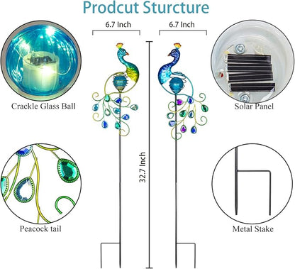 Viveta Garden Solar Lights Decorative, 2 Pack Metal Peacock Solar Lights Stake for Outdoor Garden Patio Yard Lawn Decorations