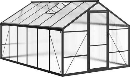 8x12 ft Walk-in Greenhouse, Polycarbonate Panels with Reinforced Aluminum Frame, Large Garden Green House for Planting and Seed Starting, Quick-Assembly Structure with Adjustable Roof Vent