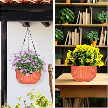 RooTrimmer Hanging Planters 9/10/11 Inch for Indoor Plants, 3 Pack Plant Hanger Outdoor with Drainage Holes, Self Watering Hanging Basket Flower Pot for Garden Home Decor, Light Coral