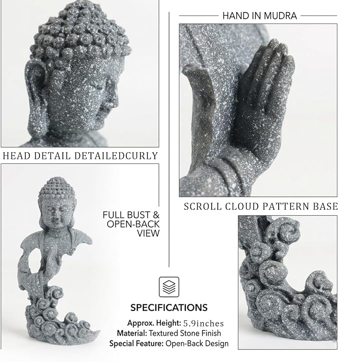 LIYAOLI Sandstone Buddha Statue for Fish Tank Decorations, Aquarium Decor with Auspicious Cloud, Betta Fish Tank Accessories, Zen Monk Sculpture for Home Office Feng Shui, Good Luck Wealth
