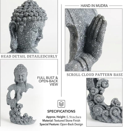 LIYAOLI Sandstone Buddha Statue for Fish Tank Decorations, Aquarium Decor with Auspicious Cloud, Betta Fish Tank Accessories, Zen Monk Sculpture for Home Office Feng Shui, Good Luck Wealth