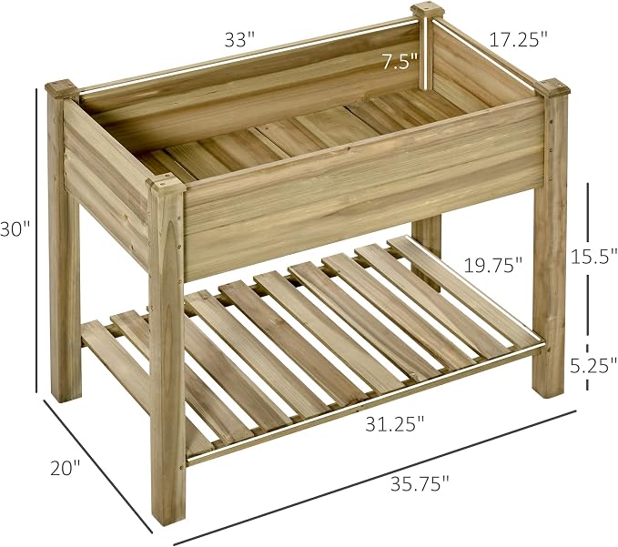 Outsunny 36" x 20" x 30" Raised Garden Bed, Elevated Wood Planter Box with Legs and Storage Shelf for Backyard, Patio, Balcony to Grow Vegetables, Herbs, and Flowers