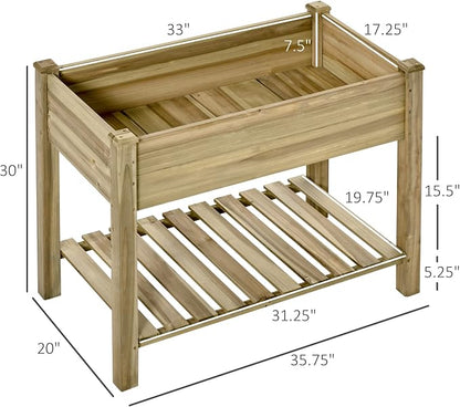 Outsunny 36" x 20" x 30" Raised Garden Bed, Elevated Wood Planter Box with Legs and Storage Shelf for Backyard, Patio, Balcony to Grow Vegetables, Herbs, and Flowers