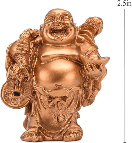 6Pcs 2.5'' Gold Resin Laughing Buddha Figurines, Tabletop Lucky Decor | Lucky Happy Maitreya Buddha Statue, Flower Pot Statue, Home Office Desk Decor, Fengshui Collection Gift Ornaments