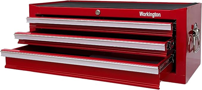 Workington Industrial 3 Drawers Portable Metal Intermediate Box, 26" Middle Tool Chest Cabinet with Ball Bearing Drawer Slides, Steel Tool Storage Box Organizer 4009 Red