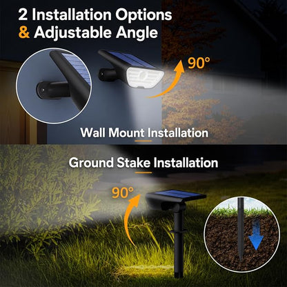 RUIKORING Solar Spot Lights Outdoor Waterproof, 73 LED Landscape Spotlight with 3 Lighting Modes, Dusk to Dawn Auto On/Off, 2-in-1 Wall & Ground Mount for Yard, Garden & Pathway, Cool White, 4 Pack