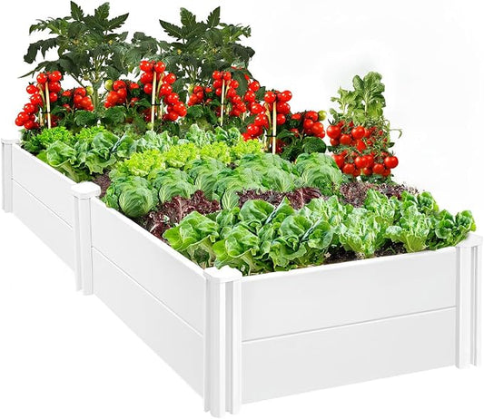 PASAMIC 8x4x1ft Vinyl Raised Garden Bed, Rust-Proof Outdoor Planter Box for Gardening, Durable Raised Plant Box with Open Bottom, DIY Above Ground for Fruit, Vegetables, Herbs