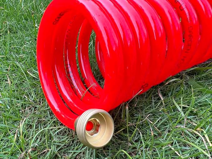 SANFU PU Recoil Garden Water Hose 3/8"ID(9.5 x 12.7mm) x 15ft Premium with 3/4"Inch Brass Fittings Retractable, Outdoor Patio Hose Marine&Boat, Red(15')