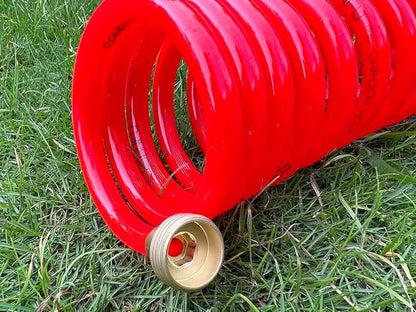 SANFU PU Recoil Garden Water Hose 3/8"ID(9.5 x 12.7mm) x 15ft Premium with 3/4"Inch Brass Fittings Retractable, Outdoor Patio Hose Marine&Boat, Red(15')