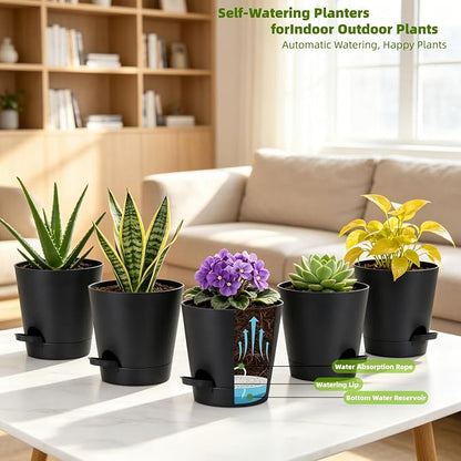 12 Pack 4 Inch African Violet Pots Self Watering, Self-Watering Planters with Drainage Holes & Reservoir, Black Plastic Pots for Indoor Outdoor Plants, Succulents & Flowers