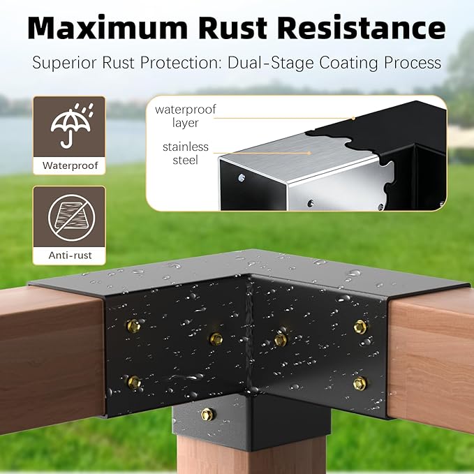 Pergola Kit, 3-Way Pergola Brackets for 4"x 4" (Actual 3.5" X 3.5") | Heavy Duty, DIY Post Base Kit, Easy Installation, For Gazebos, Patio Pergolas, Log Cabin