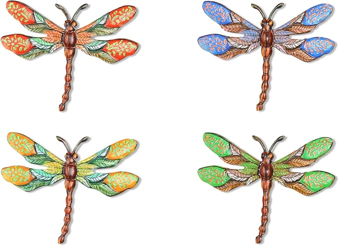 Metal Dragonfly Wall Decor 3D Colorful Outdoor Fence Wall Art Decor Hanging Decoration for Your Garden Yard Patio Balcony