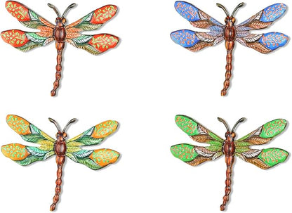 Metal Dragonfly Wall Decor 3D Colorful Outdoor Fence Wall Art Decor Hanging Decoration for Your Garden Yard Patio Balcony