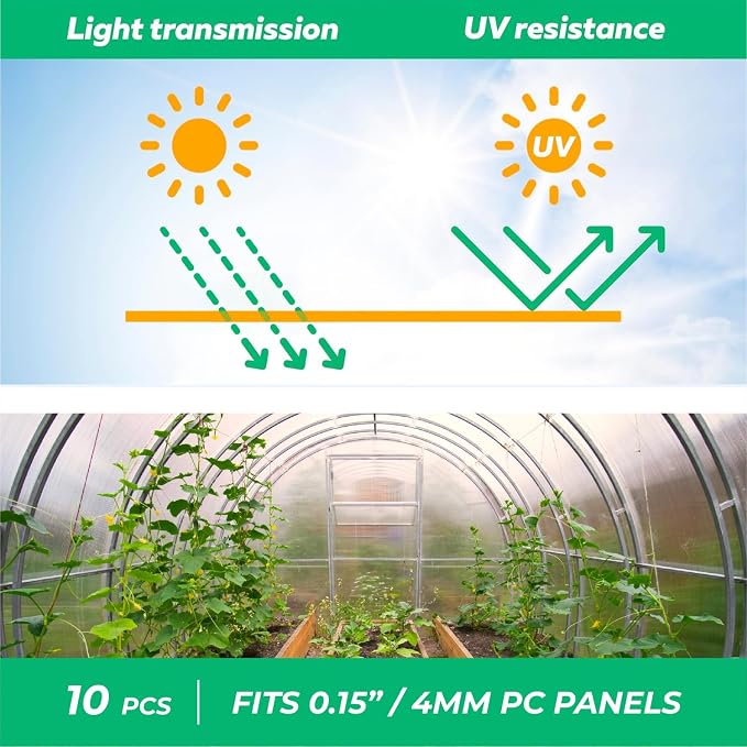 Polycarbonate Greenhouse Panels (H Connectors) - 0.15" Thick, Fits 4mm Twin-Wall Polycarbonate Panels, Join 2 Pieces of Panels Together, 4-Foot Length, 10 Pieces (H Connectors 4mm, 4ft)