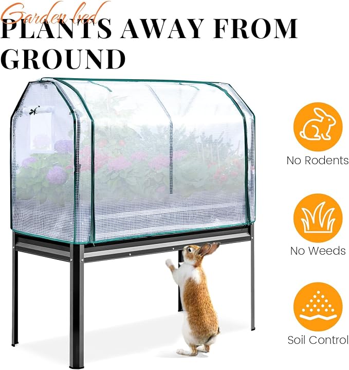 KING BIRD Large Raised Garden Bed with Cover Galvanized Elevated Planter Box with Legs 48×24×56 in for Backyard, Patio, Balcony, 700lb Capacity, Dark Grey