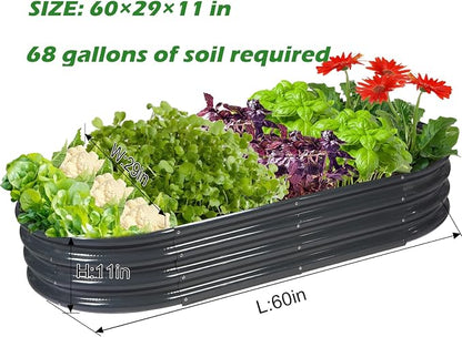 Rakukiri Raised Garden Bed GRS Certified Galvanized Planter Box Outdoor, 5ft Oval Rot-Resistant Metal Garden Bed Planter, Recycled Material Planter for Vegetables Flowers Herbs (Grey)