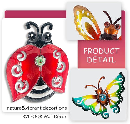 Garden Decor Butterfly Ladybug Bee Metal Wall Art, Hanging Wall Decoration | BVLFOOK; For Home; Garden; Porch; Patio Balcony Ornament; Outdoor; Birthday Gift, 3 Pack 9 Inch