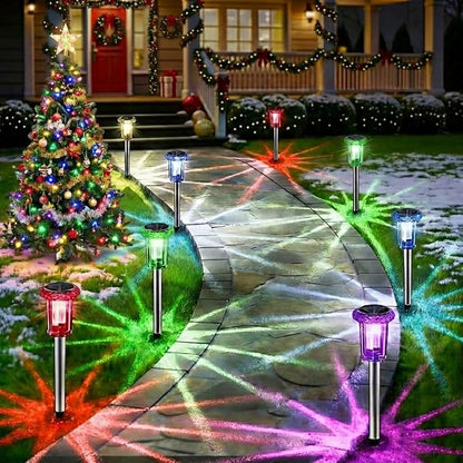 Eyrosa Solar Outdoor Lights, 10 Pack Solar Pathway Lights Outdoor Waterproof, Stainless Steel Stake Lighting for Garden Yard Path Walkway Driveway Patio Lawn Outside Decor,Color Changing