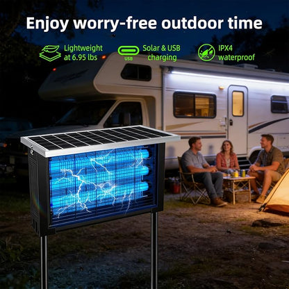 Solar Bug Zapper Outdoor for 3000 sq.ft, Waterproof Mosquito Zapper, Rechargeable Fly Zapper with 3 LED Tube,Cordless Solar Mosquito Killer for Patio Yard Garden Camping with 13W Solar Panel (9023A)
