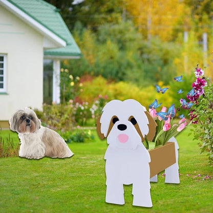 Brown Shih Tzu Dog Planter Pots, 9.84 x 9.06 x 17 Inches | Large Dog Flower Pot, Cute Animal Shaped Plant Pot, Gifts for Women & Pet Lovers, Indoor Outdoor Garden Home Office Decor