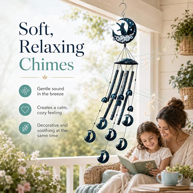 LESES Wind Chimes, Cat Memorial Wind Chime for Outside Cat Lover Gifts for Women Grandma, 35" Sympathy Wind Chimes Outdoor Clearance Home Garden Decoration Windchimes for Yard, Patio