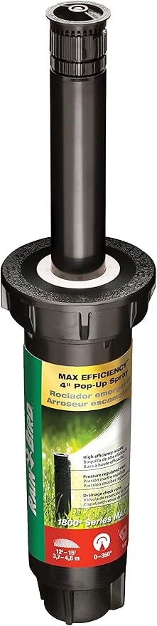 Rain Bird 1804HEVNPR Pressure Regulated Max Efficiency Professional Pop-Up Sprinkler with SAM Check Valve, Adjustable 0° - 360° Pattern, 12'-15' Spray Distance, 4" Pop-Up Height