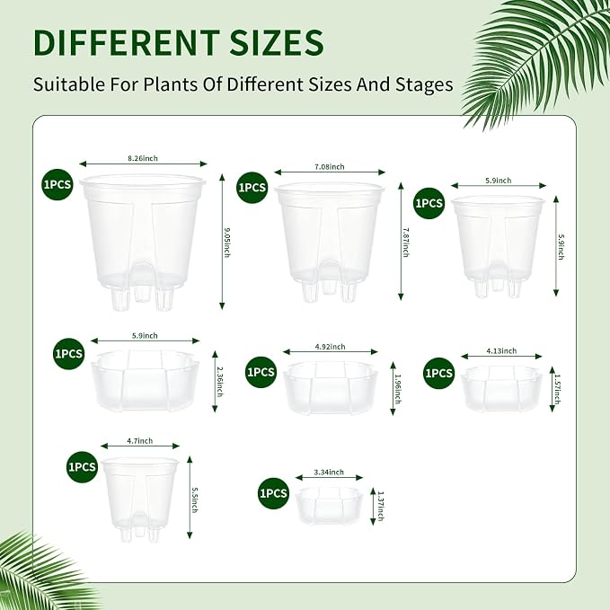 Cdd's Path Self Watering Pots Set with Deep Water Tank, Large Drainage Holes, Reservoir & Air Pipes, 5/6/7/8 Inch Naked Root Planter for Indoor Outdoor Plants, Flowers, Seedlings, Clear, 4 Pack