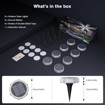 YiLaie Solar Ground Lights Outdoor,8 Pack Solar Garden Lights IP68 Waterproof,Bright Solar Driveway Light,Stick & Stake Yard Lights for Pathway Deck Lawn Walkway,Cold White