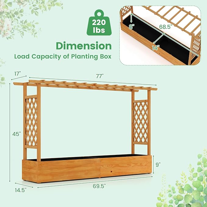 ORALNER Raised Garden Bed with Trellis, Wooden Planter Box with Climbing Frame, Outdoor Elevated Garden Box for Vegetables, Herbs, Flowers, Fruits (Large)